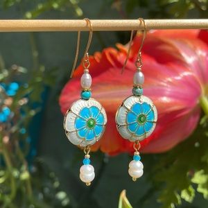 5 for $25 Enamel flowers and pearls earrings